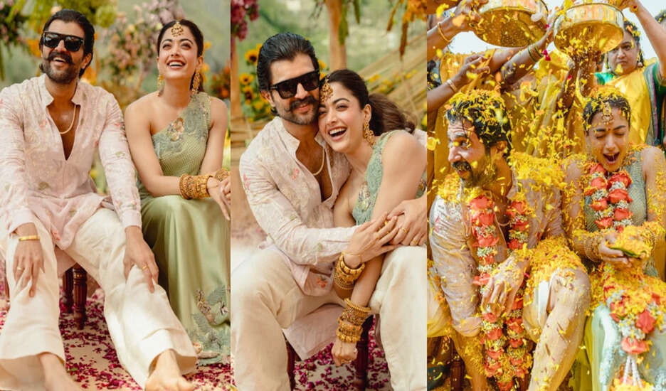 रश्मिका मंदाना और विजय देवरकोंडा की हल्दी सेरेमनी की रंगीन झलकियाँ