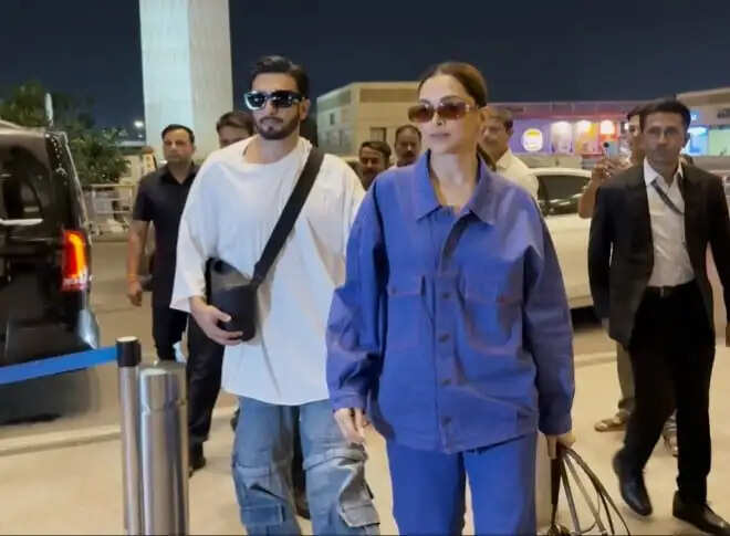 दीपिका पादुकोण और रणवीर सिंह का एयरपोर्ट पर खास लुक