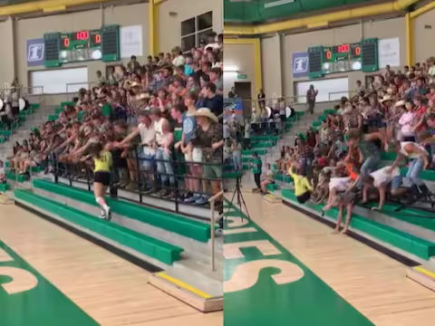 हाथ मिलाने गई थी खिलाड़ी, बैरिकेड लेकर ही गिर पड़े दर्शक, देखिए Funny Video सोशल मीडिया पर आए दिन कोई न कोई वीडियो हमारे सामने आ जाता है। हम ज़्यादातर वीडियो को स्क्रॉल करते हैं, लेकिन कुछ वीडियो ऐसे होते हैं जो हमें रोक देते हैं। ऐसा ही एक वीडियो हम आपके लिए लेकर आए हैं, जिसे आपको देखना होगा  यदि कोई खिलाड़ी मैच के दौरान अच्छा प्रदर्शन करता है, तो भीड़ उसकी जय-जयकार करती है। इस दौरान कई बार खिलाड़ी उनसे हाथ मिलाने के लिए बैरिकेड के करीब भी चले जाते हैं। ऐसी ही एक घटना में खिलाड़ी के बैरिकेड्स के पास पहुंचने पर अजीबोगरीब वाकया हुआ। वह पहुंची बैरिकेड्स पर दर्शक गिर पड़े।  दर्शक खिलाड़ी पर टूट पड़े वायरल वीडियो में देखा जा सकता है कि महिला खिलाड़ियों की टीम इंडोर मैच के दौरान खड़ी नजर आ रही है. इसी बीच भीड़ को उत्साहित देख एक महिला खिलाड़ी उनके पास दौड़ी और हाथ मिलाने लगी। दर्शक तालियों की गड़गड़ाहट में कूद पड़ते हैं और मोर्चाबंदी करके खिलाड़ी के ऊपर गिर जाते हैं। हालांकि ये वीडियो एक हादसा है लेकिन देखने में मजा आता है.    वीडियो वायरल हो रहा है वीडियो को सोशल मीडिया प्लेटफॉर्म इंस्टाग्राम पर Felarmy नाम के अकाउंट से शेयर किया गया है। इस वीडियो को अब तक 10 लाख यानी 10 लाख से ज्यादा लोग देख चुके हैं और 54 हजार से ज्यादा लोगों ने लाइक किया है. कई लोगों ने कमेंट्स में हंसने वाले इमोजी डाले और इस घटना को प्रेम त्रासदी करार दिया।