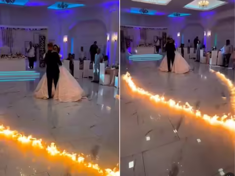 एक के बाद एक शादी की तस्वीरें सामने आती रहती हैं, जहां लोग कुछ भी नयापन लाने के लिए कुछ भी करते हैं। उनमें से ज्यादातर का उपयोग केवल फोटो शूट के लिए किया जाता है। कभी स्टेडियम में, कभी नदी पर, कभी कार से और कभी पैदल, दूल्हा-दुल्हन स्पेशल फोटोशूट कराना चाहते हैं। और इस इवेंट को यादगार बनाना चाहते हैं। दरअसल, ये अजीबोगरीब आइडिया अक्सर इवेंट कंपनियों द्वारा पेश किए जाते हैं और लोगों को इस तरह लुभाते हैं कि उन्हें स्वीकार करने के अलावा कुछ समझ ही नहीं आता। ऐसा ही एक अजीबोगरीब आइडिया है दूल्हा-दुल्हन के चारों ओर आग जलाना।  इंस्टाग्राम edi_musaku पर शेयर किए गए एक वीडियो में दूल्हा-दुल्हन एक-दूसरे का हाथ पकड़कर डांस कर रहे थे, तभी चारों ओर आग की लपटें भड़क उठीं। लेकिन इन सब से बेपरवाह दूल्हा-दुल्हन एक-दूसरे में इस कदर खोए हुए थे कि आग के बीच भी न तो साथ छोड़ा और न ही डांस बंद किया. सोशल मीडिया पर ये वीडियो वायरल हो रहा है.   आग लगने पर दूल्हा-दुल्हन एक शादी समारोह में नाच रहे थे वायरल वीडियो में नजर आ रहा है कि शादी के हॉल में दूल्हा-दुल्हन एक-दूसरे को गले लगा रहे हैं. दोनों अपनी पहली शादी का डांस कर रहे हैं ऐसे में एक दूसरे में खो जाते हैं। तो आसपास के लोगों ने पहले ज्वलनशील पदार्थ डाला और फिर आग लगा दी। हैरान करने वाली बात ये थी कि चारों तरफ आग की लपटें उठती देख दूल्हा-दुल्हन ने न तो एक-दूसरे का साथ छोड़ा और न ही अपना डांस बंद किया. बल्कि वे एक-दूसरे में खोए हुए ऐसे नाचते थे मानो वे अक्सर आग से खेल रहे हों।  आग की लपटों में नाचते युगल जिसे लोग अचानक लगी आग समझ रहे हैं वह दरअसल इस पूरी घटना का सुनियोजित हिस्सा है। यानी जलती आग के बीच दूल्हा-दुल्हन का डांस सुनियोजित कार्यक्रम था. इसलिए उस आग को देखकर या बुझने पर किसी ने हैरानी नहीं जताई। अगर आप ध्यान से देखें तो वर-वधु के चारों ओर अग्नि का आकार हृदय के समान होता है। जहां आग लगी और चंद मिनटों में हवा हो गई। आग के बीच दूल्हा-दुल्हन के डांस करने के वीडियो को 86,000 से ज्यादा लाइक्स मिल चुके हैं।